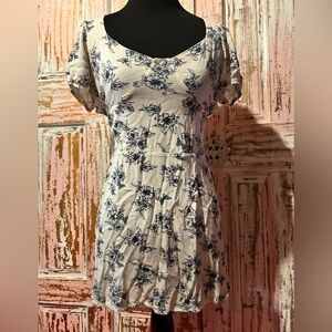 La Hearts White and Blue Floral Midi Dress